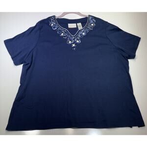 Alfred Dunner Women's Dark Blue Top Size Extra large Short Sleeve